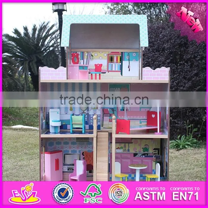 2017 New products lovely children wooden large dolls house W06A037