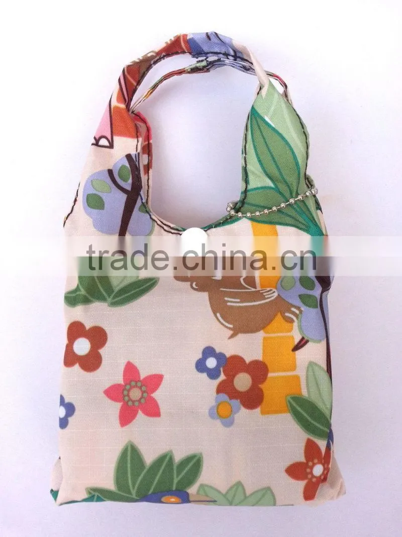 Wholesale Reusable Foldable Portable Folding Tote Shoulder Shopping Bag with small pouch