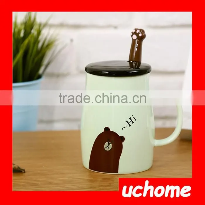 UCHOME China Product! Fashion Creative Ceramic Cup With Cover With Spoon Cute Cartoon Mug