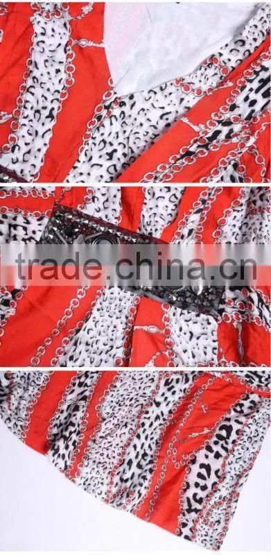 Women V Neck Printed Loose Bat Sleeve Chiffon Blouse