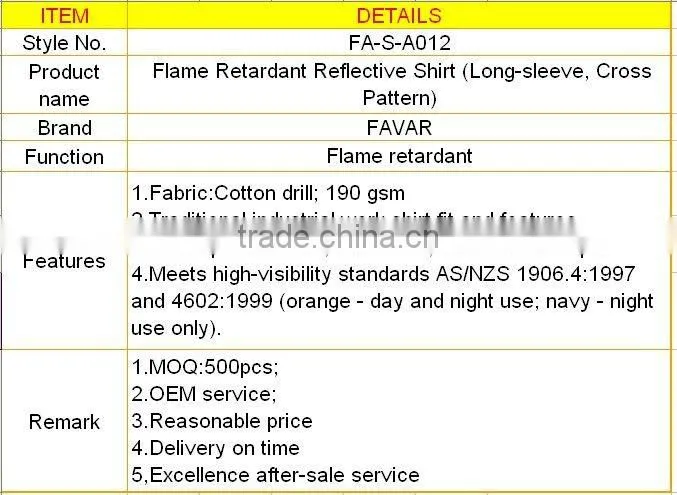 Flame Retardant Reflective Shirt (Long-sleeve, Cross Pattern)
