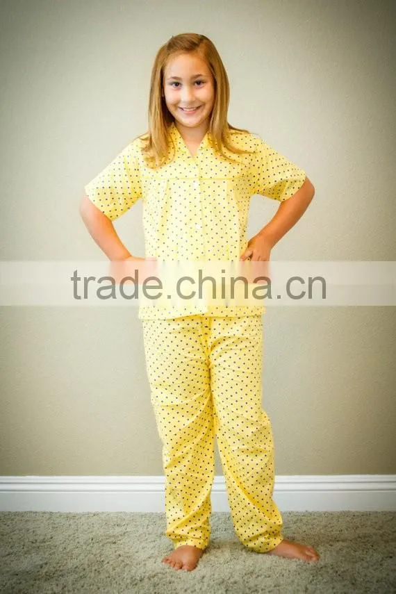 2017 Custom Made Pajamas Black Polka Dots Girls Pajamas Set