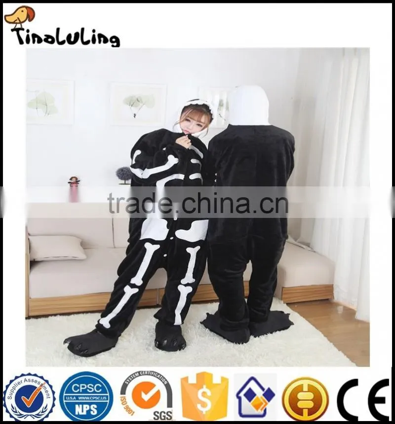 Hot Autumn and winter flannel lovers animal skull cartoon one piece sleepwear thermal lounge