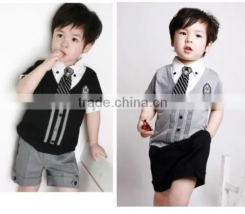 boys gray t shirts+shorts 2pcs clothing sets baby outfits children's suits
