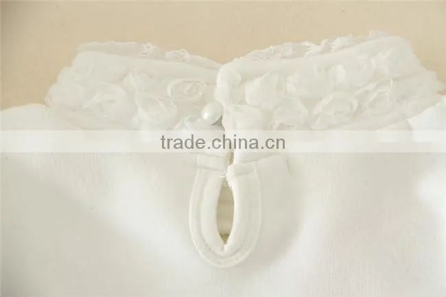 Hot Sale Kids White Cotton Tops with Bear Appliqued Long Sleeves Bottoming Shirts for 3-15years