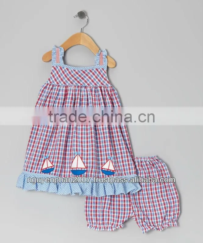 Wholesale Sailboat applique bloomer set for infant todler girls