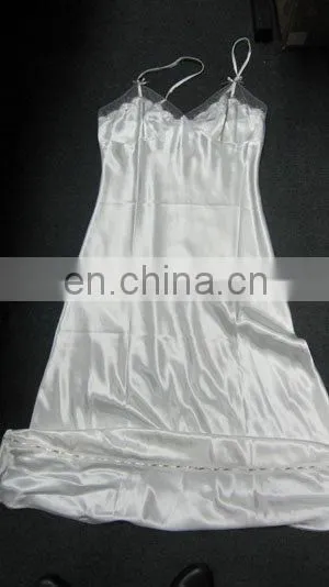 Lady's 100%polyester satin nightwear chemise with emb.lace fabric lingerie set
