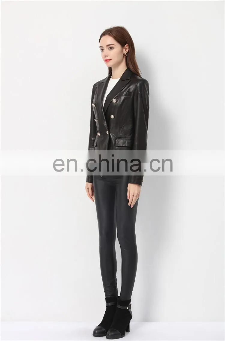 Lady Casual Spring Long Sleeve Beaded Leather Motorcycle Jacket