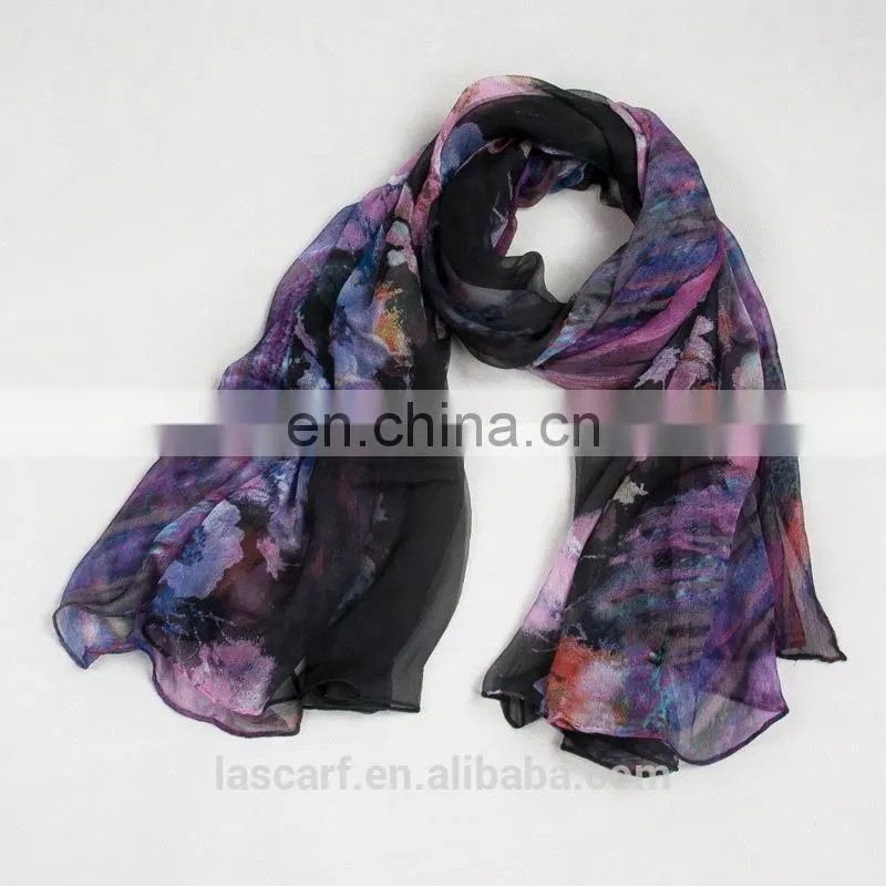 New style environmental printing scarves women's flowers shawl black
