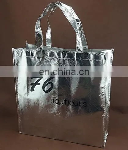 2015 promotional metallic silver color non woven shopping tote bag
