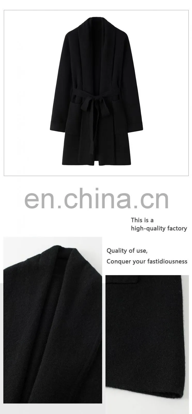 Custom Design 100% Cashmere Cardigan Sweater with Plain Knit Scarf Collar for Women