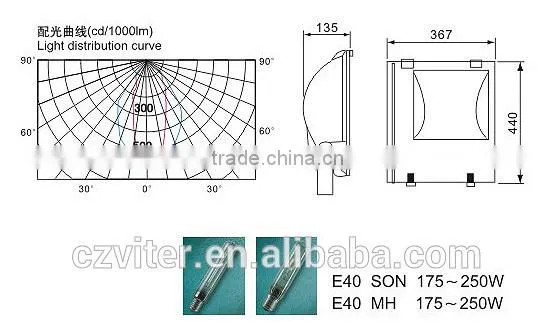 175-250W Die-casting Aluminium MH/SON IP65 Flood Light