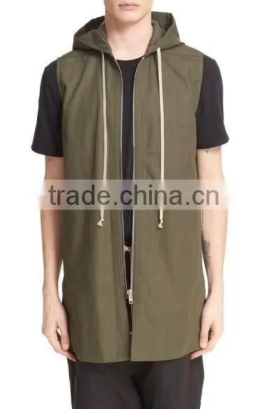 Wholesale Khaki Mens Hooded Sleeveless Canvas Jackets
