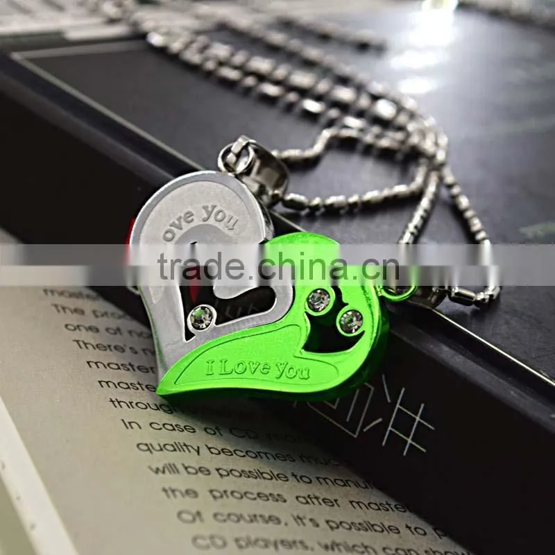 chinese couple fashion pendant color 316l stainless steel jewelry girlfriend heart pendant necklace