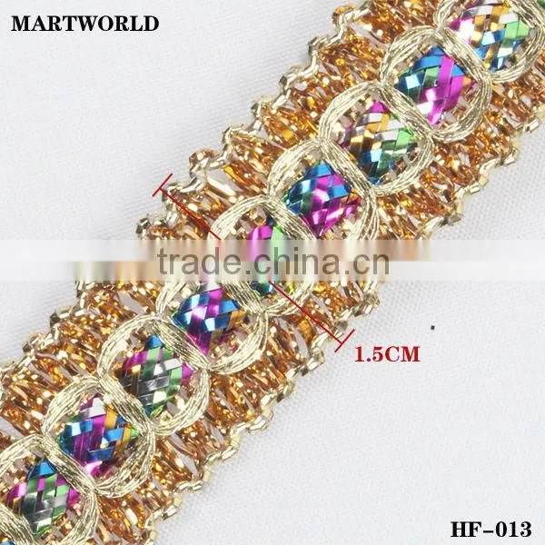 fashion lace embroidered sequins french lace fabric(HF-013)