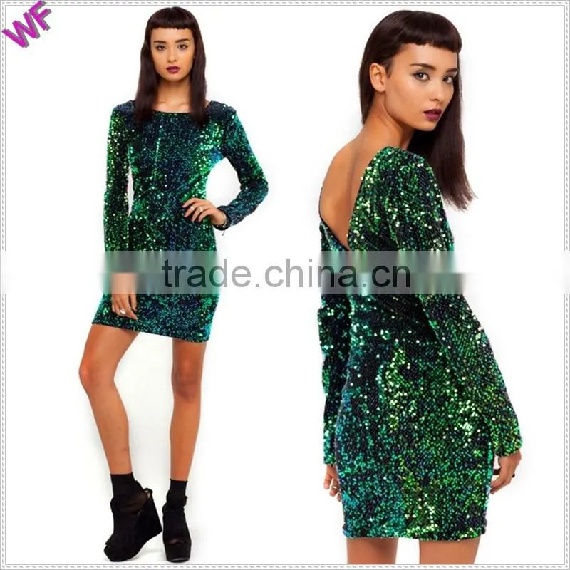 Deep V neck Green Sequin dress evening sequins beaded dresses