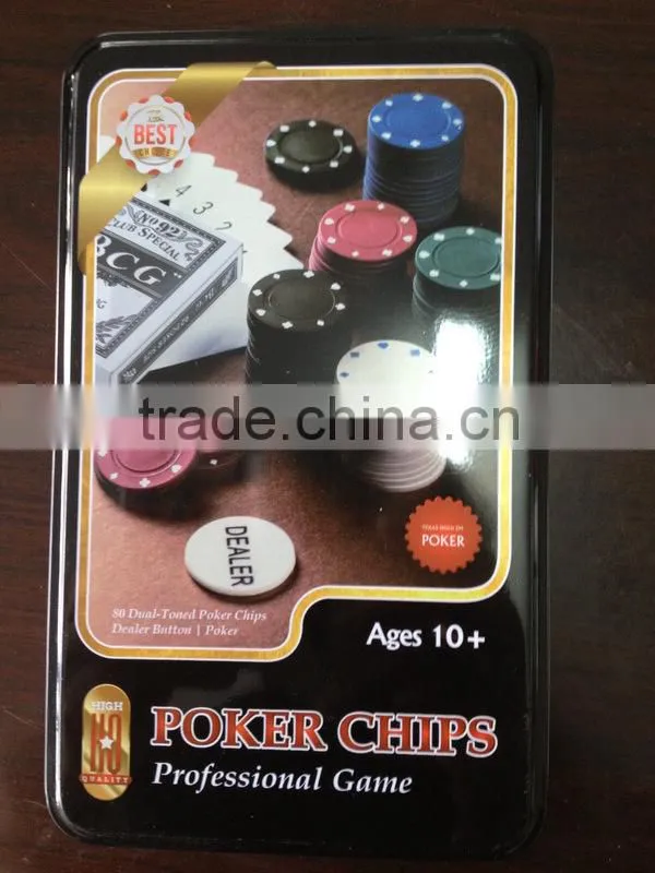 Poker Chips in inside white tin box/ NO Window