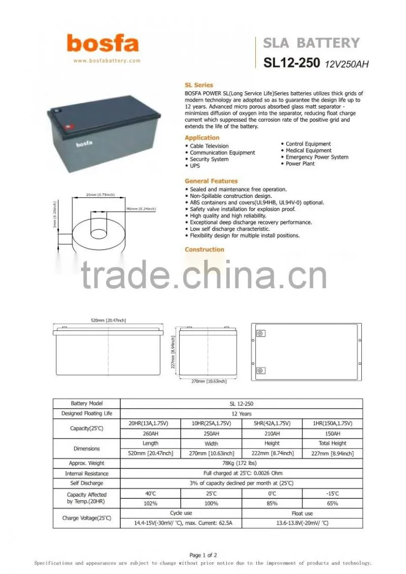 SL12-250 12v250ah industrial battery 12v 250ah deep cycle battery solar battery 250 ah 12v