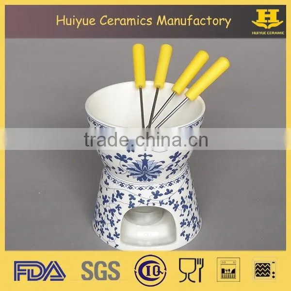 ceramic cheese fondue set with bamboo base, cheese set for 4 people