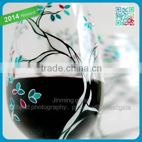 2014 Popular glass cup Klimt Trees with Custom Colored Leaves Black and White Trees Wine Glasses Hand Painted