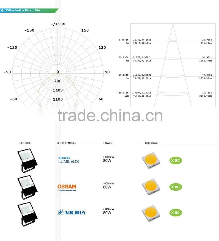 5 Years Warranty Promotion Price 2016 CE Rohs Approved Meanwell Driver Free Lighting Design 80W LED Flood Light