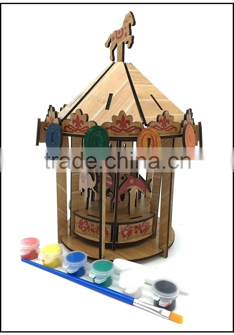 Moving Carousel Laser cut wooden puzzle 3d