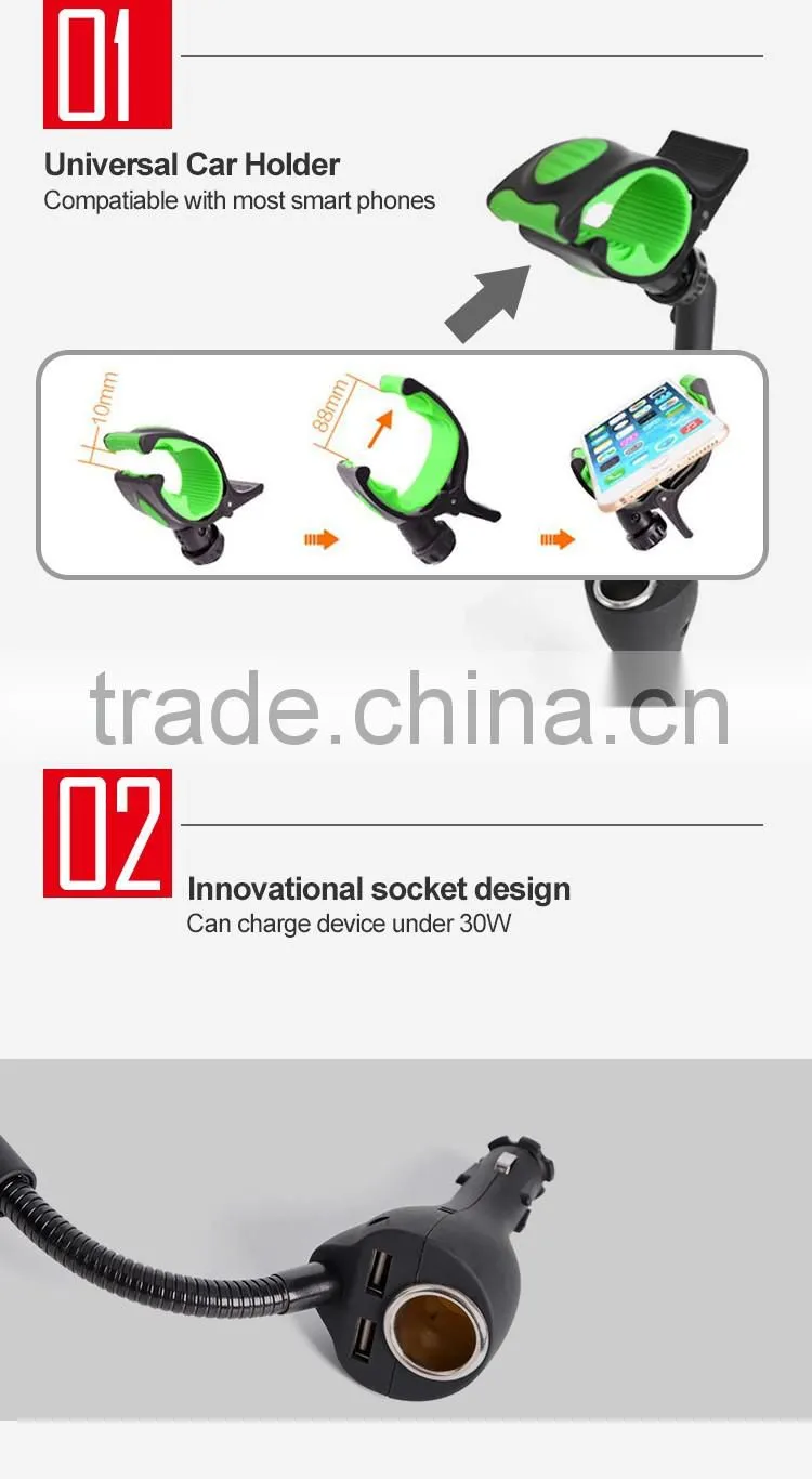 China supplier car support dual usb car charger cigarette in-car smartphone accessories