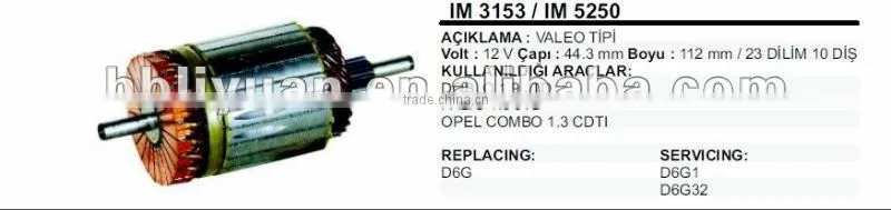 IM3153/IM5250 12V VALEO starter armature