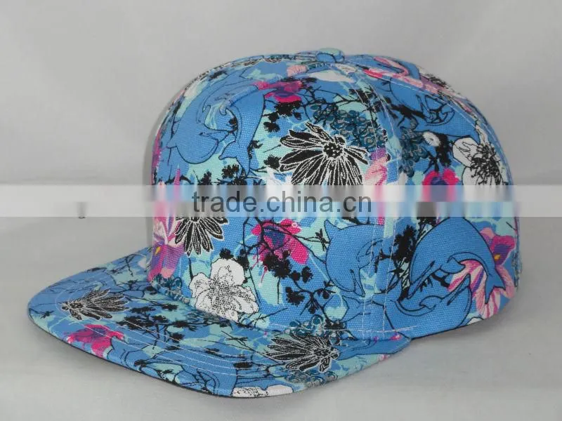 2016 new custom flat brim 5 panel cap floral patern