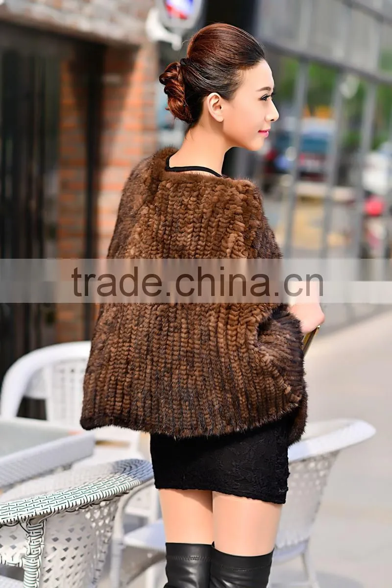 100% Real Genuine Knit Mink Fur Scarf Cape Stole Coat Wrap / Fur Shawl