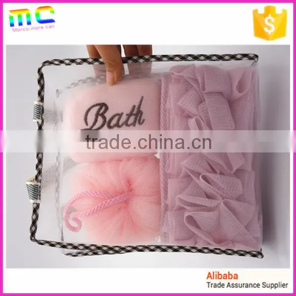 a set of make up bath sponge ball and body back belt with beautiful package
