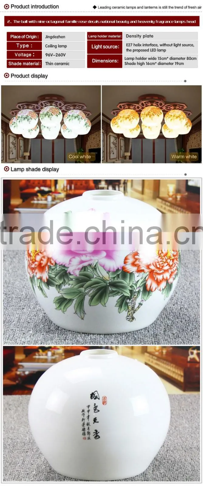 LED Morden Ceiling Light Beautiful Chandelier Jingdezhen Porcelain Light 9Head for Dining Bedroom Hotel Ceramic Lamp