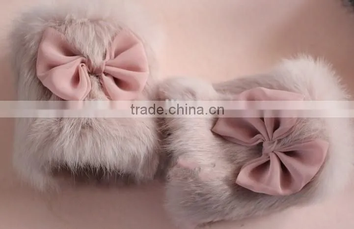 Original Design Lovely Girls Rabbit Fur Wrist Warmers Fur Hand Cuff Gloves