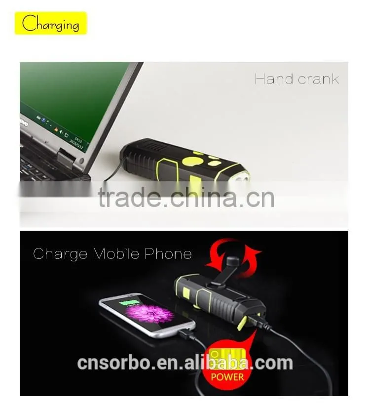 Hand Crank Generation Power FM Portable Dynamo Radio Flashlight/ Rechargeable Emergency USB Mobile Charger Light with Siren