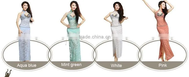 Wuchieal High Elastic Lace Belly Dance Practice Dress Bellydance Costume without Sleeves