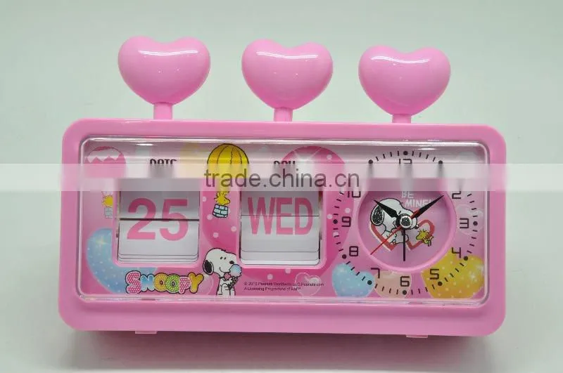 The 2011 new design lovely snoopy plastic calender table clock RD9871-1