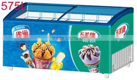 CE approved supermarket curved sliding glass door display freezer ice cream freezer