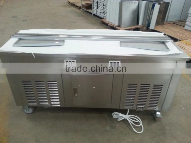double pans roll ice cream machine with topping