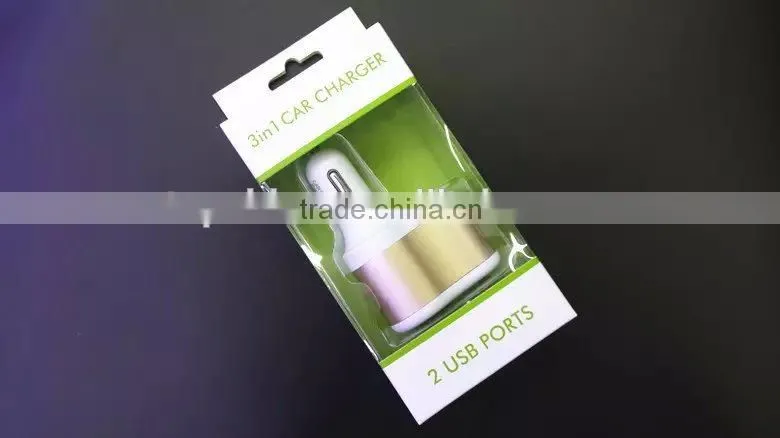 Hot selling universal usb car charger, 3 in 1 cigarette car charger for iPhone/samsung