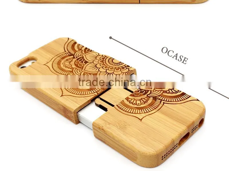 New Hot Sale! Buy Wood PC Mobile Case for iphone 5 Wood Case with Laser Engraving Mandala Pattern