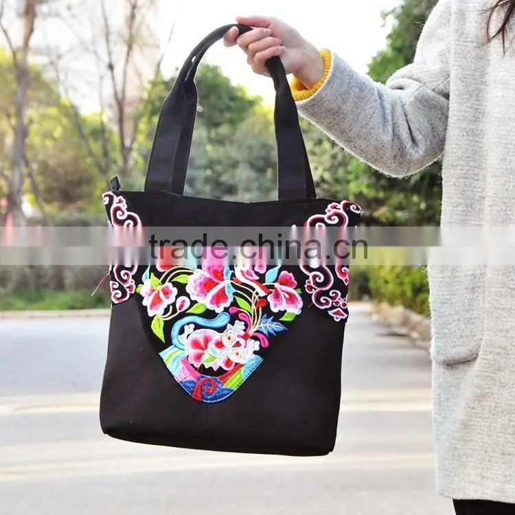 Luckybag women handbag canvas delicate lady shoulder bags flannel with embroidery