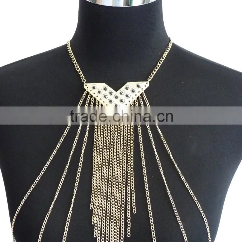 Crystal body jewelry multilayer tassel body chain