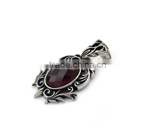 Mens gothic big red stone pendant vintage carving pendant stainless steel popular pendant