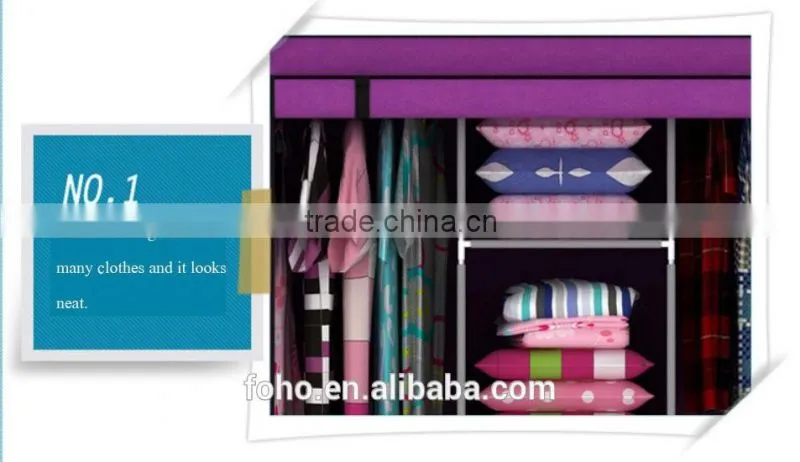 Perfect Design Wine red Color Bear Heavy Items Steel Wardrobe with Non Woven,2 Side Pockets Bedroom Assemble Fabric Wardrobe