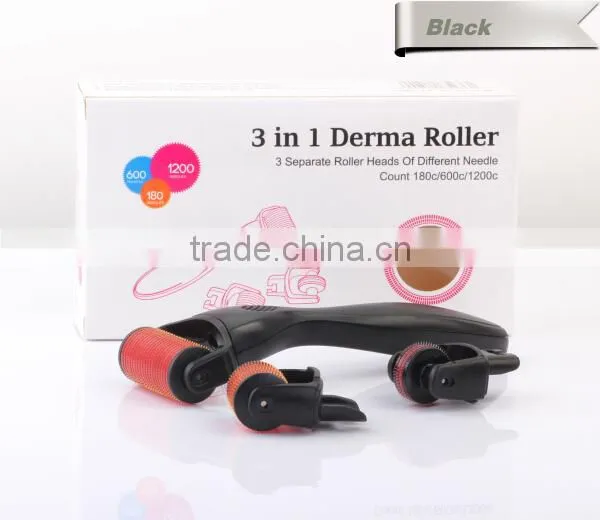Beauty Supply 3 in 1 Derma Roller with 3 Separate Roller Heads 180 600 1200 Derma Roller for Eyes,Face, Body Dermaroller System