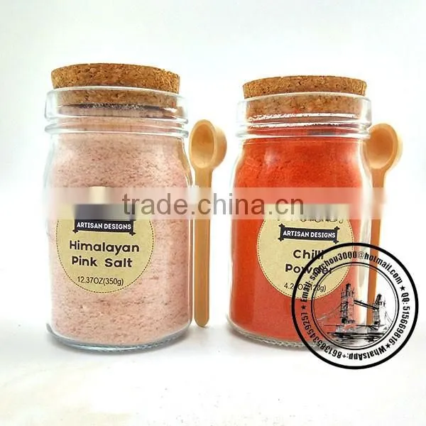 250ML 8.5OZ Glass Jar With Long Woodern Spoon For Salt Spices Seasoning Mixes