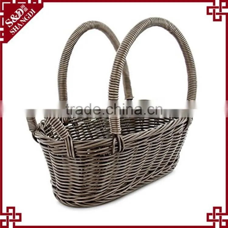 Unique double handles design multi colors plastic wicker wine basket