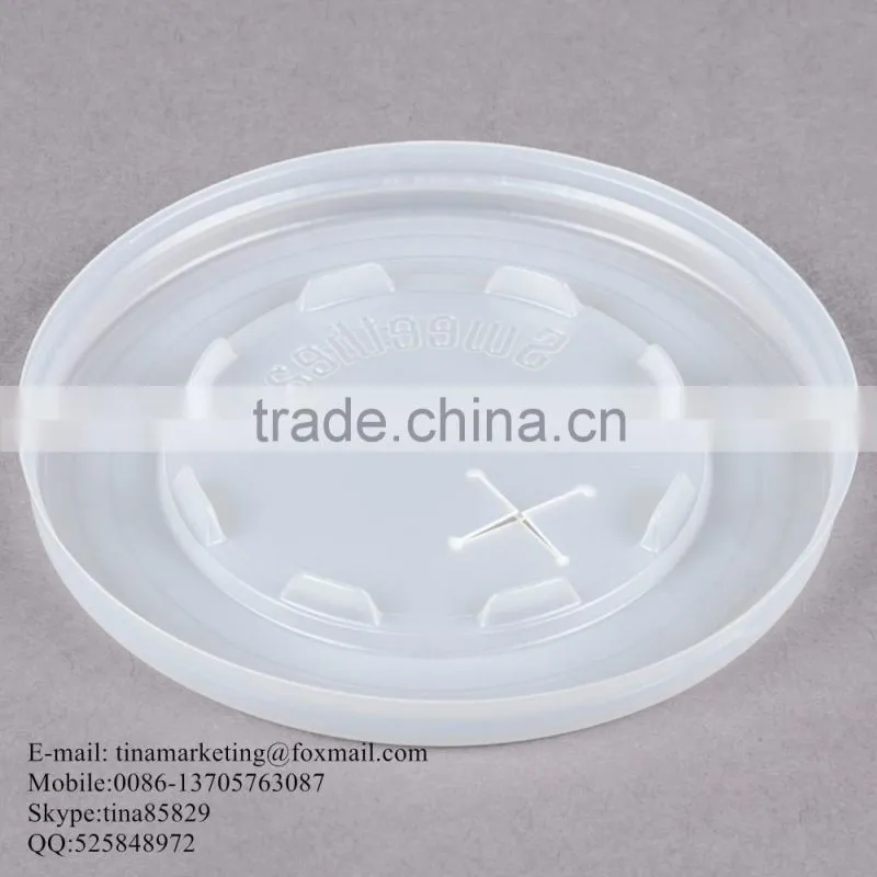 Custom High-Quality Polystyrene Translucent Flat Plastic Lid with Straw Slot for Paper Cup