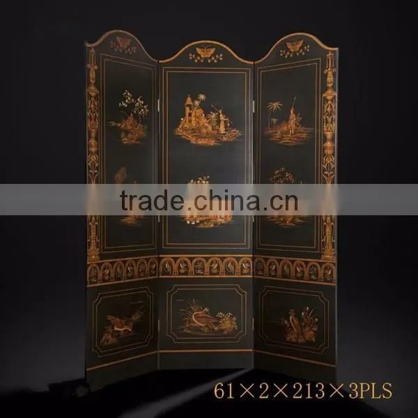 Arabian Furniture Traditional Hand Painting Wooden Three Panel Floor Screen, Classical Painted Home Decorative Folding Screen