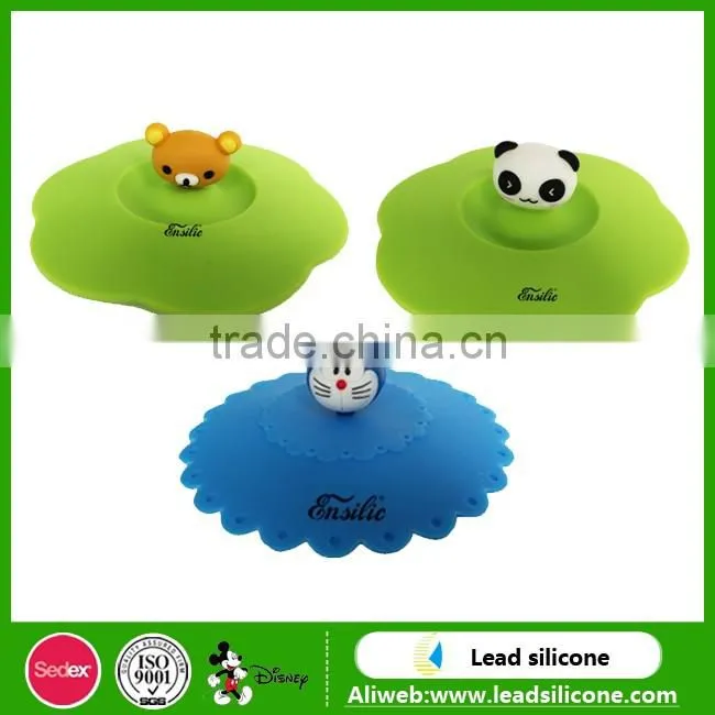 Food Grade Silicone Rubber Coffee Cup Lid, Custom Cartoon Silicone Cup Cover